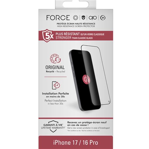 Protection D'Écran Forceglass 2,5D Original Transparent Pour iPhone 17 Et 16 Pro