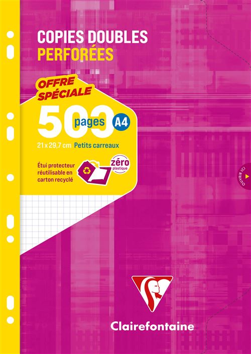 Etui de 500 copies doubles perforées A4 Clairefontaine Petits carreaux