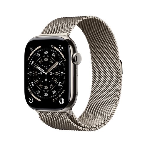Apple Watch Series 11 GPS + Cellular 46mm Boitier en Titane Naturel avec Bracelet Milanais Naturel M/L