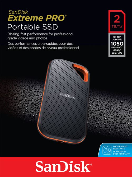 Disque dur ssd externe portable sandisk extreme pro 2 to noir et