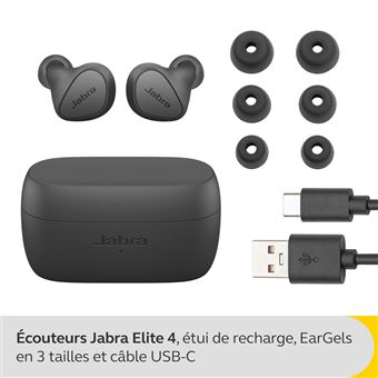 Jabra Elite 4 - Écouteurs sans fil avec micro - intra-auriculaire - Bluetooth - Suppresseur de bruit actif - gris foncé