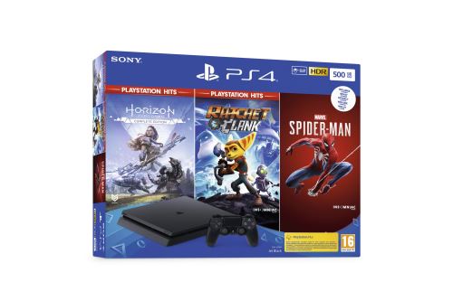 Console Sony PS4 500 Go Noir + Marvel's Spiderman + HZN Hits + R&C Hits