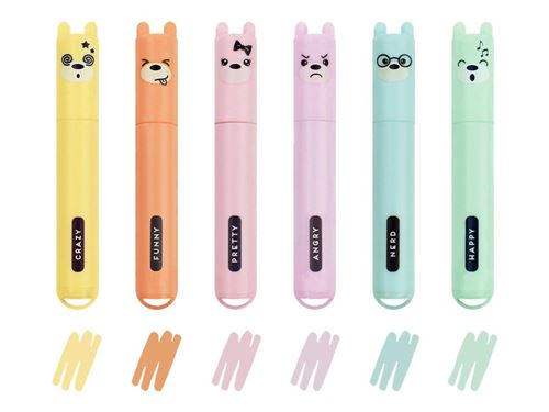 4 Mini Surligneurs Pixel Party Maped - Forme Animaux Mignons, Encre Fluorescente à Base D'Eau