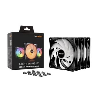 Ventilateur PC Be Quiet! Light Wings LX 120mm ARGB - Pack De 3 Avec Hub, Pales Dépolies, 16 LEDs, PWM