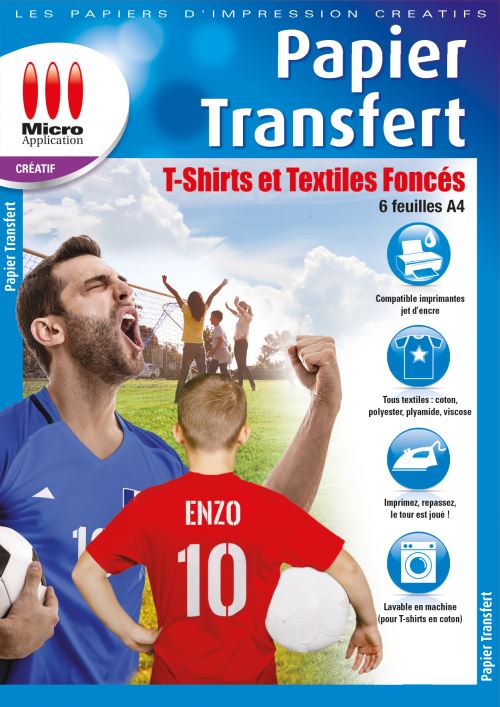 Micro Application Papier Transfert pour T-shirts et Textiles Foncés - A4 (210 x 297 mm) 6 feuille(s) papier transferts sur T-shirt