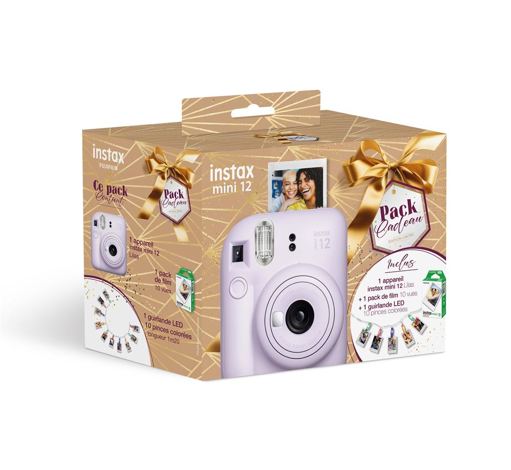 Pack Noël Appareil photo instantané Fujifilm Instax Mini 12 Violet + Pack  film Instax Mini 10 vues + Guirlande Led Multicolore