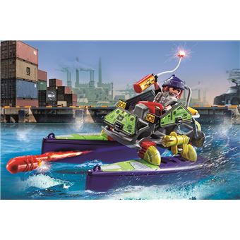 Playmobil 71147 Quad Transformable Bandit Vs Police - Véhicule Qui Passe De Quad à Bateau - Avec Personnage à Double Visage - Effets Sonores/Lumineux - Dès 5 Ans