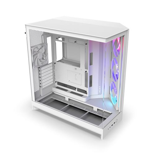 Boîtier PC NZXT H9 FLOW RGB 2025 moyen tour blanc avec panneau latéral et avant verre trempé