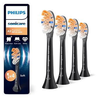 Brossettes dentaires Philips Sonicare HX9094/88 Lot de 4 Têtes de brosse à dents All in One Noir