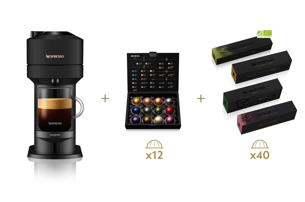 Coffret Cafetière à dosette Magimix Nespresso Vertuo Next Noir avec 52