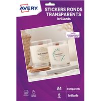 Avery Dennison  5 Blatt -  Hochglanz - A4 - selbstklebende Transparent - für Tintenstrahldrucker