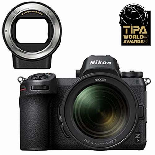 Hybride Nikon Z6 Noir + Objectif Nikkor 24-70 mm f/4 + Bague d'adaptation pour objectifs Nikkor F