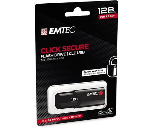 Clé USB 3.2 Gen 1 Emtec Click Secure 128 Go Noir