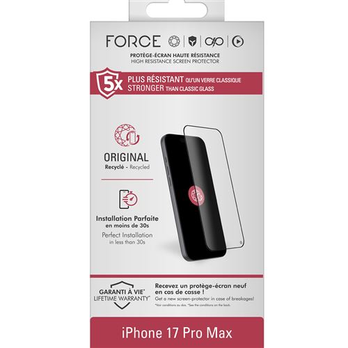 Pack Protection d écran Forceglass 2,5D Original Transparent pour iPhone 17 Pro Max + 3 Protège Lentilles