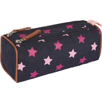 Trousse double Ooban's Funny Stars Denim et Rose