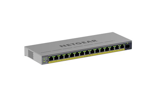 NETGEAR Easy Smart GS116EP - Commutateur - C3 - intelligent - 1 x 10/100/1000 + 15 x 10/100/1000 (PoE+) - de bureau, fixation murale - PoE+ (180 W)
