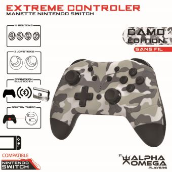 Manette sans fil Alpha Omega Players Bluetooth Camouflage pour Nintendo Switch