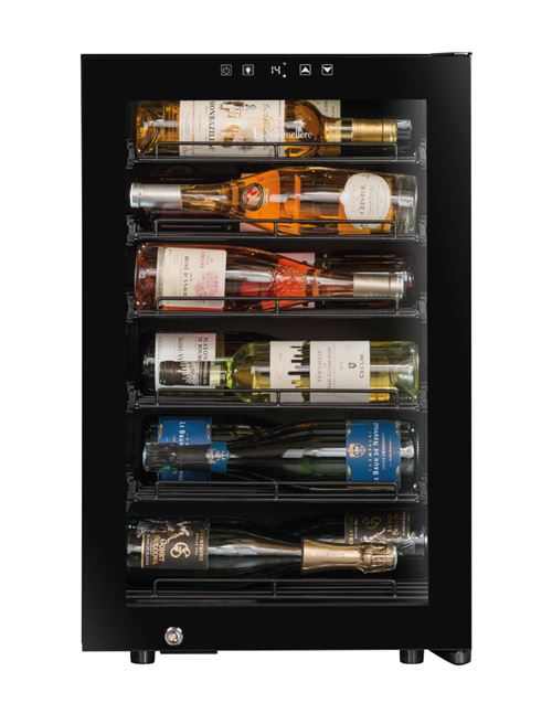 Cave de mise a temperature 22 bouteilles, clayettes coulissantes avec presentation horizontale