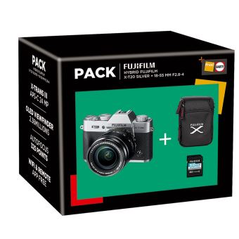 Hybride Fujifilm X-T20 Boîtier Nu Argent + Objectif XF 18-55 mm F2.8-4 R LM OIS + Etui Noir + Carte SD 16 Go - 1