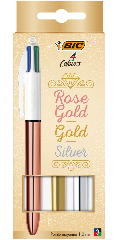 Bic Multicolore Coffret De 3 Stylos À Bille 4 Couleurs Edition Shine