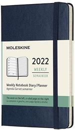 Agenda semainier Moleskine Format de poche Couverture rigide 2022 Bleu saphir