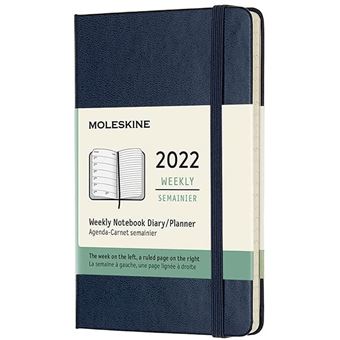 Agenda semainier Moleskine Format de poche Couverture rigide 2022 Bleu saphir