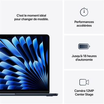 Apple MacBook Air 13'' 512 Go SSD 24 Go RAM Puce M4 CPU 10 cœurs GPU 10 cœurs Minuit