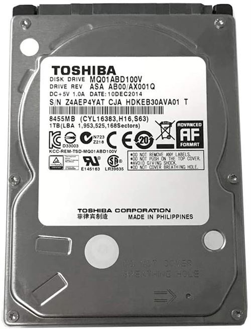 Disque Dur Interne Toshiba 1To - Modèle MQ01ABD100 - 2.5" SATA - Occasion Formaté