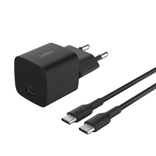 Chargeur secteur USB-C® Belkin BoostCharge 25 W Noir pour Smartphone et Tablette + câble USB-C vers USB-C 1 m