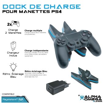 Dock de charge Alpha Omega Players Noir pour 2 manettes PS4