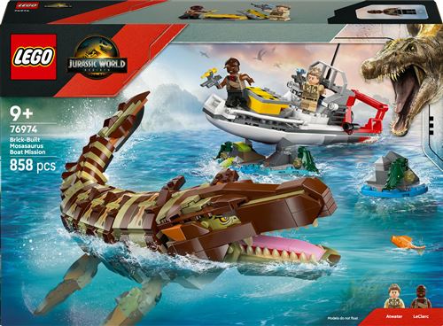 LEGO® Jurassic World 76974 Le bateau en mission et le mosasaure en briques