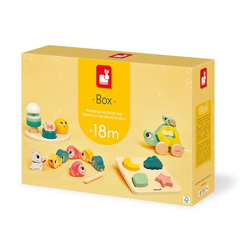 Jeu d'éveil Janod Box Tortue à Tirer Perles à Enfiler Stand Musical et Puzzle