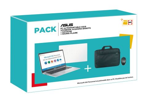 Ordinateur portable ASUS Pack E410MA-EK028TS office365+souris+sac  Reconditionné