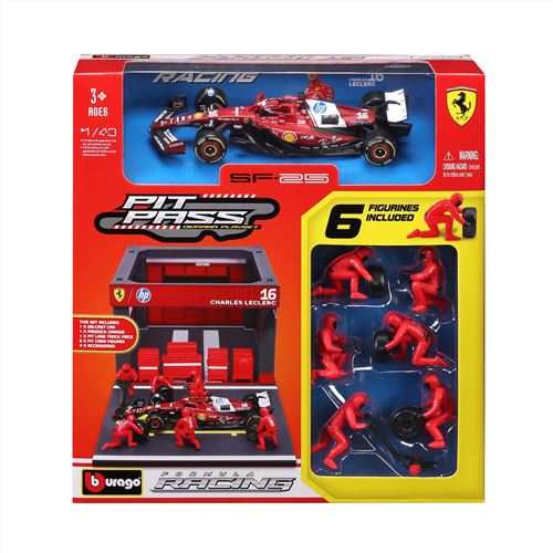 143 Bburago Pit Stop Ferrari SF 25 véhicule + figurines de mécaniciens + paddock + accessoires #16 Leclerc - vue 1
