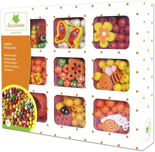 Coffret perles en bois avec fils Sycomore Orange