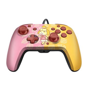 Manette filaire Pdp Faceoff Deluxe+ Audio Animal Crossing Isabelle pour Nintendo Switch Rose et jaune