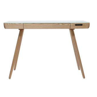 Miliboo Bureau connecté multimédia en verre et bois clair CLEVER