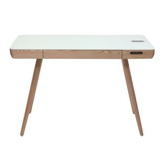 Miliboo Bureau connecté multimédia en verre et bois clair CLEVER