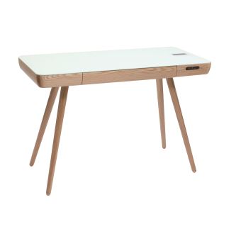 Miliboo Bureau connecté multimédia en verre et bois clair CLEVER