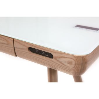 Miliboo Bureau connecté multimédia en verre et bois clair CLEVER