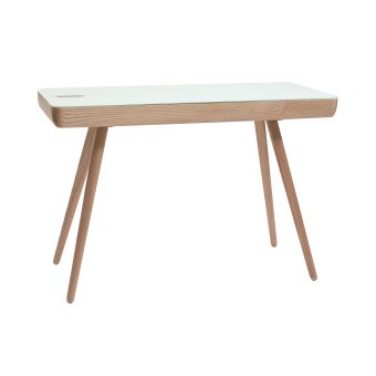 Miliboo Bureau connecté multimédia en verre et bois clair CLEVER