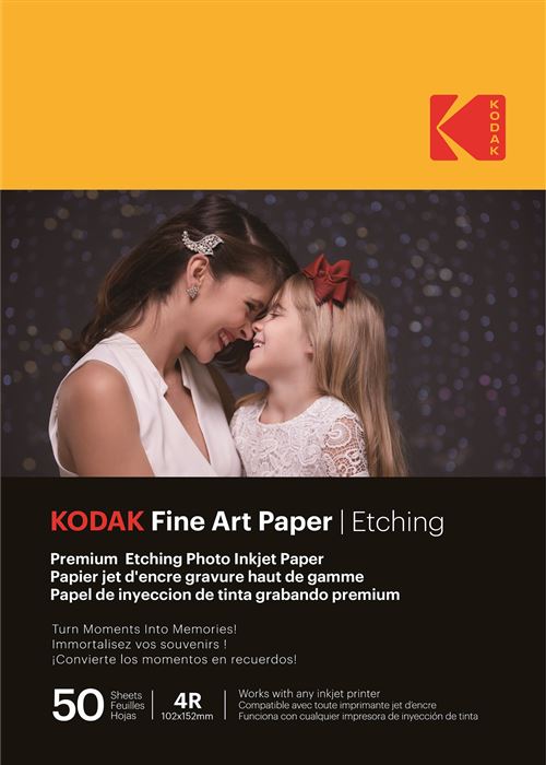 Pack de 50 feuilles jet d encre Kodak Fine Art pour gravure haut de gamme 10 x 15 cm Blanc
