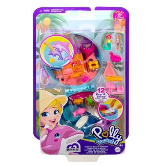 Polly Pocket Coffret Surprise Aventures à La Plage Avec 2 Mini-Figurines Et Accessoires, Autocollants Et 5 Surprises Cachées, Jouet Enfant, édition 2018, FRY40