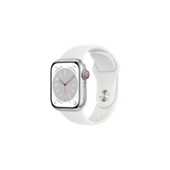 Apple Watch Series 8 GPS+Cellular, boîtier Aluminium Argent 41mm avec Bracelet Sport Blanc