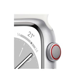 Apple Watch Series 8 GPS+Cellular, boîtier Aluminium Argent 41mm avec Bracelet Sport Blanc