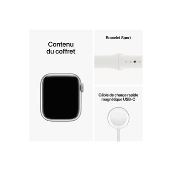 Apple Watch Series 8 GPS+Cellular, boîtier Aluminium Argent 41mm avec Bracelet Sport Blanc