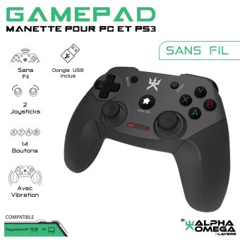 Manette sans fil Alpha Omega Players pour PC et PS3 Noir