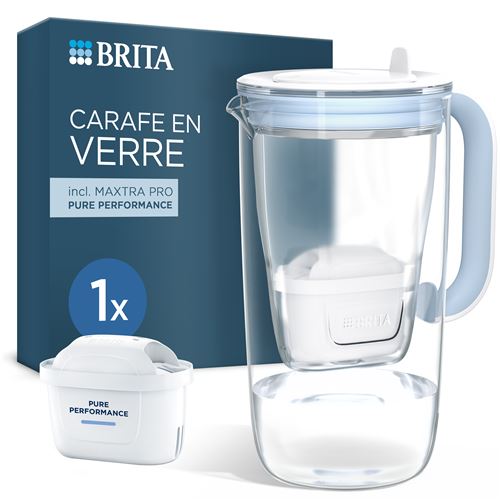 BRITA Jarra Filtrante Cristal Azul | Incluye 1 Filtro MAXTRA PRO All-in-1 | Filtra hasta 150L | Elimina cal, cloro, metales y contaminantes | Mejora el sabor del agua | Diseño elegante en cristal |