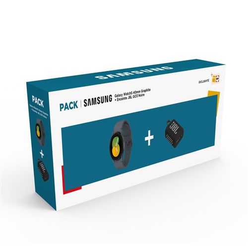 Pack Montre Connectée Samsung Galaxy Watch5 40Mm Bluetooth Graphite + Enceinte Sans Fil Portable Étanche JBL Go 3 Noir