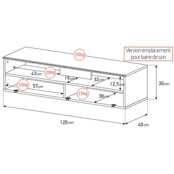 Meuble TV Meliconi Kazan 120 M00173 Bois clair avec support